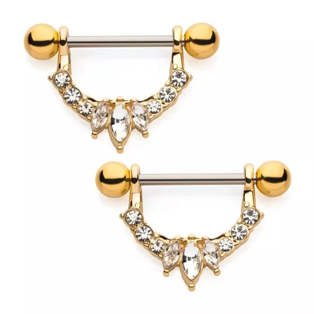 14g Clustered Marquise Nipple Stirrup - Pair - Image 2