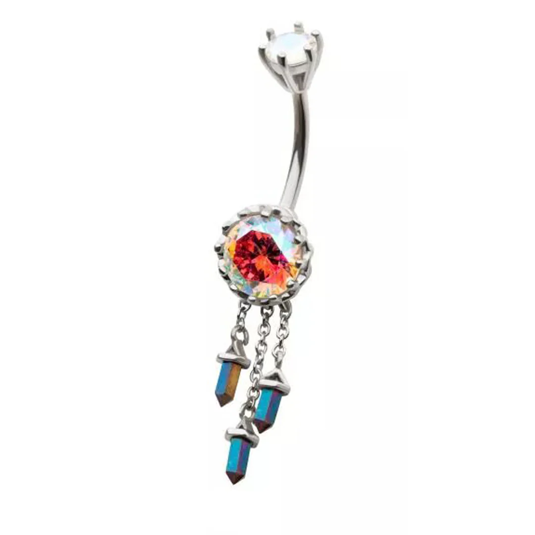14g Triple Dangle Aurora Borealis Navel Ring - Image 4