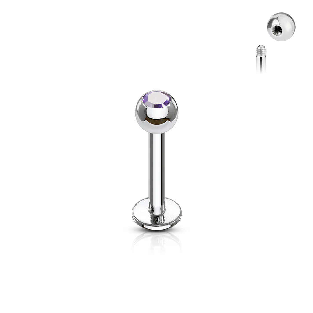 16g Steel Labret Gem Ball 3/8" - Image 6