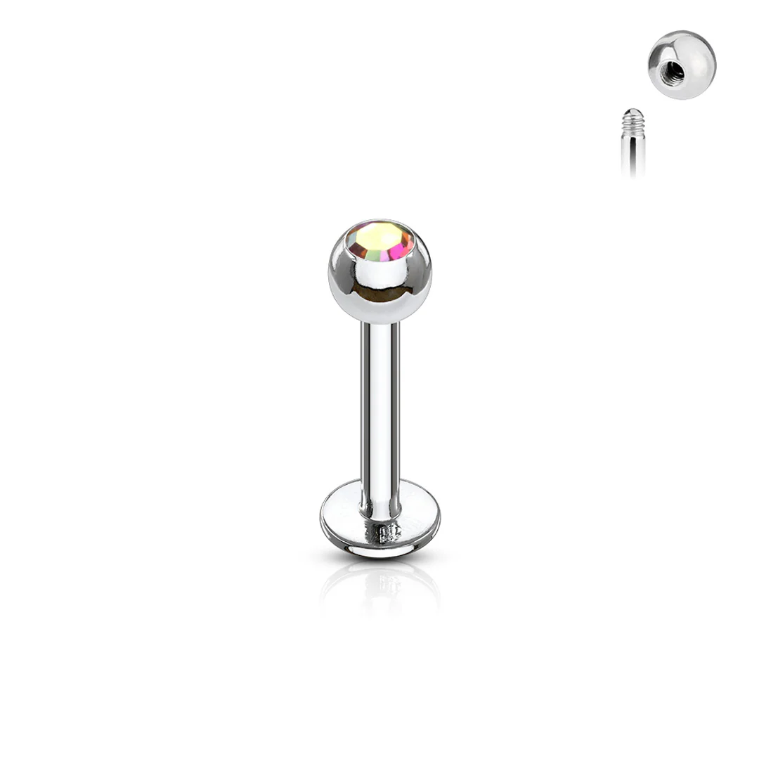 16g Steel Labret Gem Ball 5/16" - Image 2