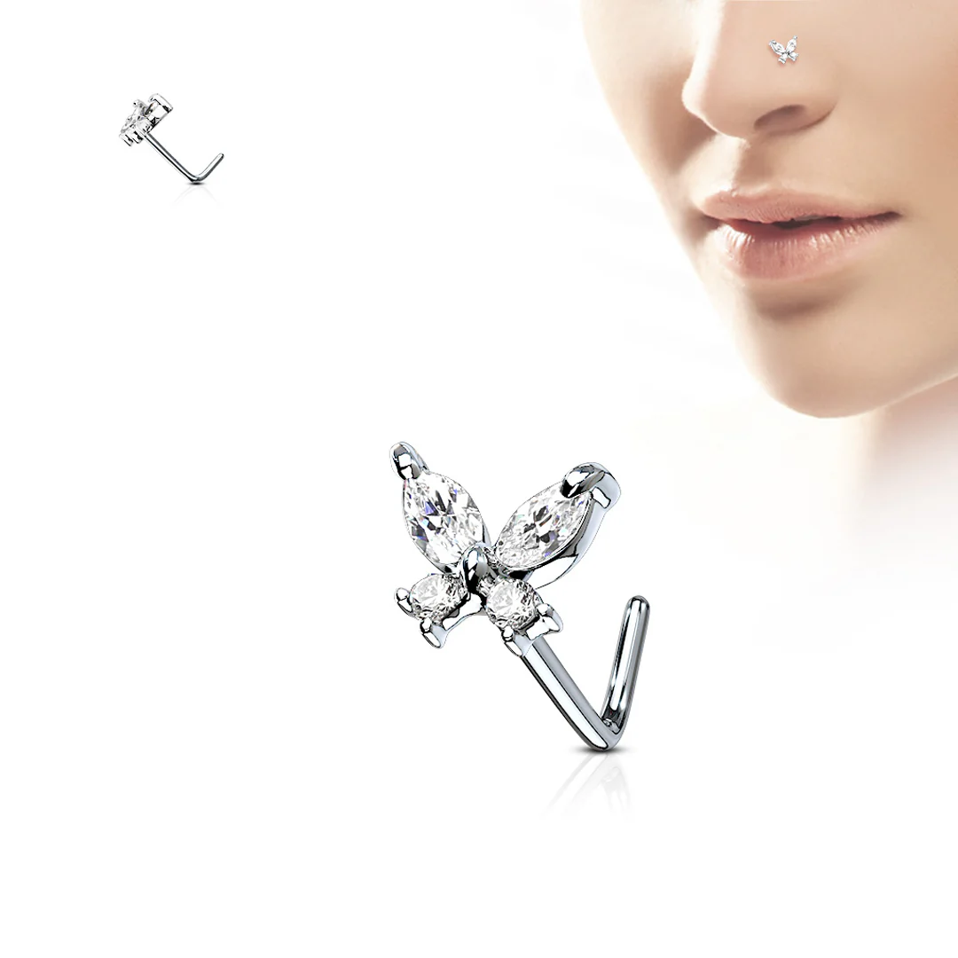 L-Bend 1/4" 20ga 316L Surgical Steel Butterfly Nose Stud - Image 2