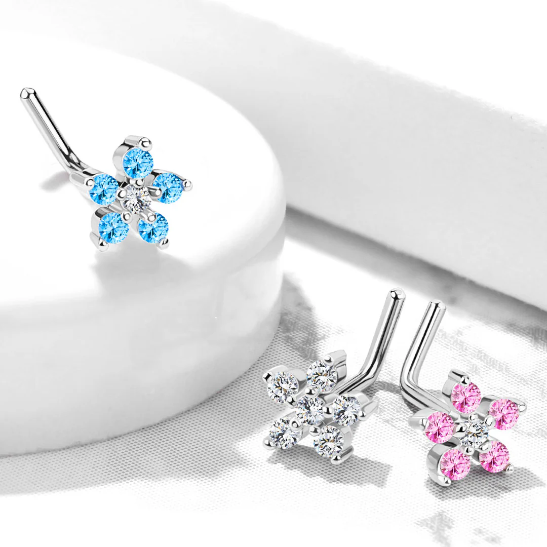 L-Bend 1/4" 20ga 316L Surgical Steel Flower Nose Stud - Image 2